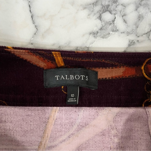 TALBOTS CORDUROY A-LINE SKIRT EQUESTRIAN PRINT SKIRT MAROON BURGUNDY BROWN 10 - Picture 7 of 8